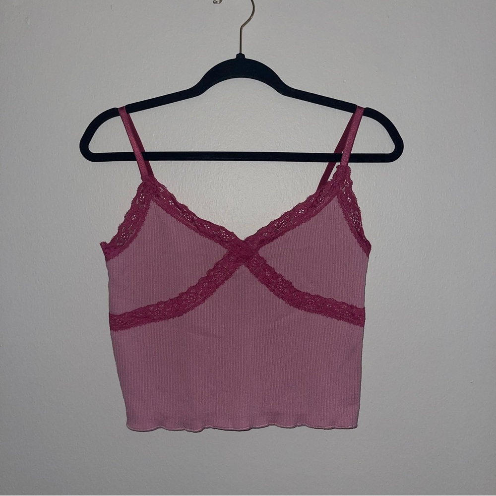 Pink Lace Trim Cami Top